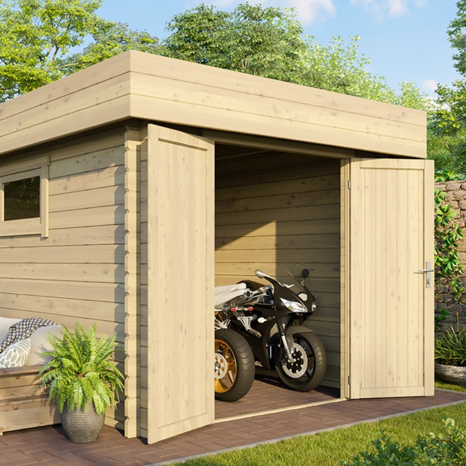 Abri moto en bois ROVETO 12m² – 28mm - Miniature 4